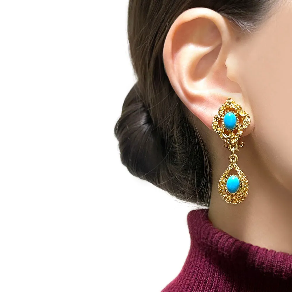 【フランス輸入】ヴィンテージ SPHINX ターコイズ カボション イヤリング/Vintage SPHINX Turquoise Clip On Earrings