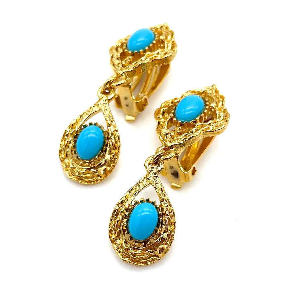 【フランス輸入】ヴィンテージ SPHINX ターコイズ カボション イヤリング/Vintage SPHINX Turquoise Clip On Earrings