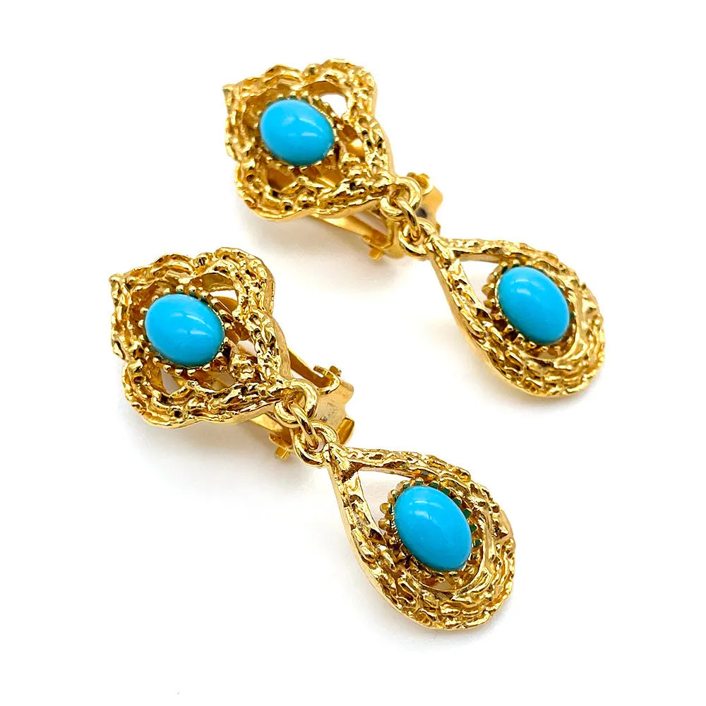 【フランス輸入】ヴィンテージ SPHINX ターコイズ カボション イヤリング/Vintage SPHINX Turquoise Clip On Earrings