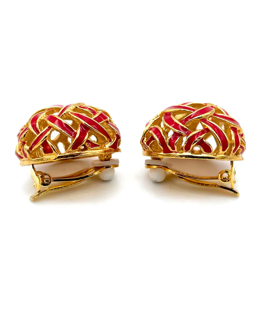 【フランス輸入】ヴィンテージ SPHINX レッド エナメル イヤリング/Vintage SPHINX Red Enamel Clip On Earrings