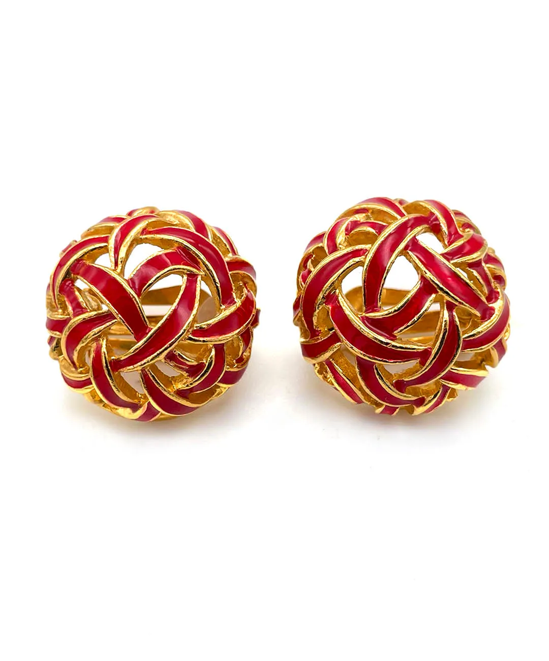 【フランス輸入】ヴィンテージ SPHINX レッド エナメル イヤリング/Vintage SPHINX Red Enamel Clip On Earrings