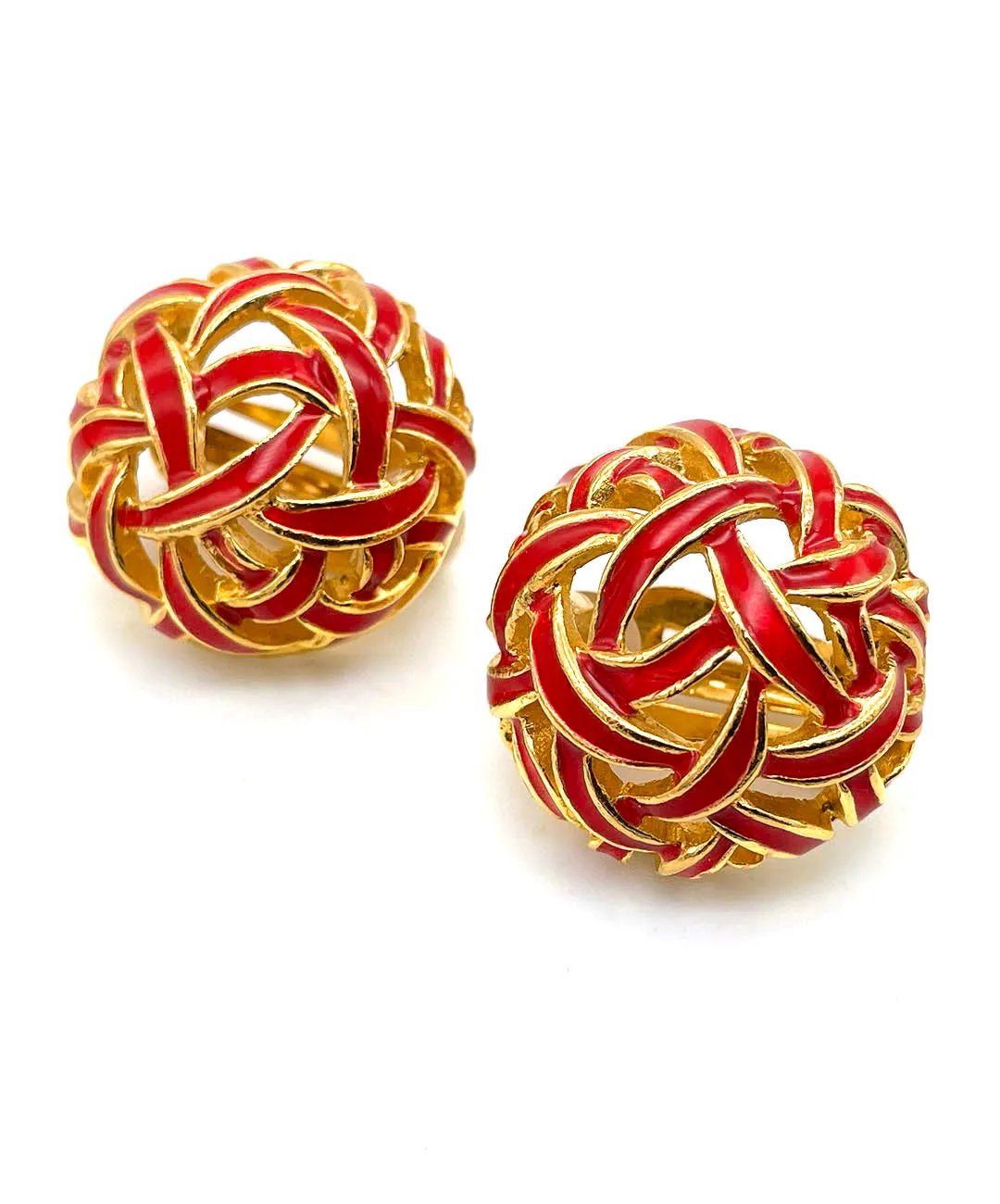 【フランス輸入】ヴィンテージ SPHINX レッド エナメル イヤリング/Vintage SPHINX Red Enamel Clip On Earrings