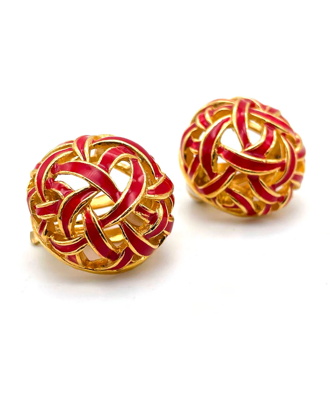 【フランス輸入】ヴィンテージ SPHINX レッド エナメル イヤリング/Vintage SPHINX Red Enamel Clip On Earrings