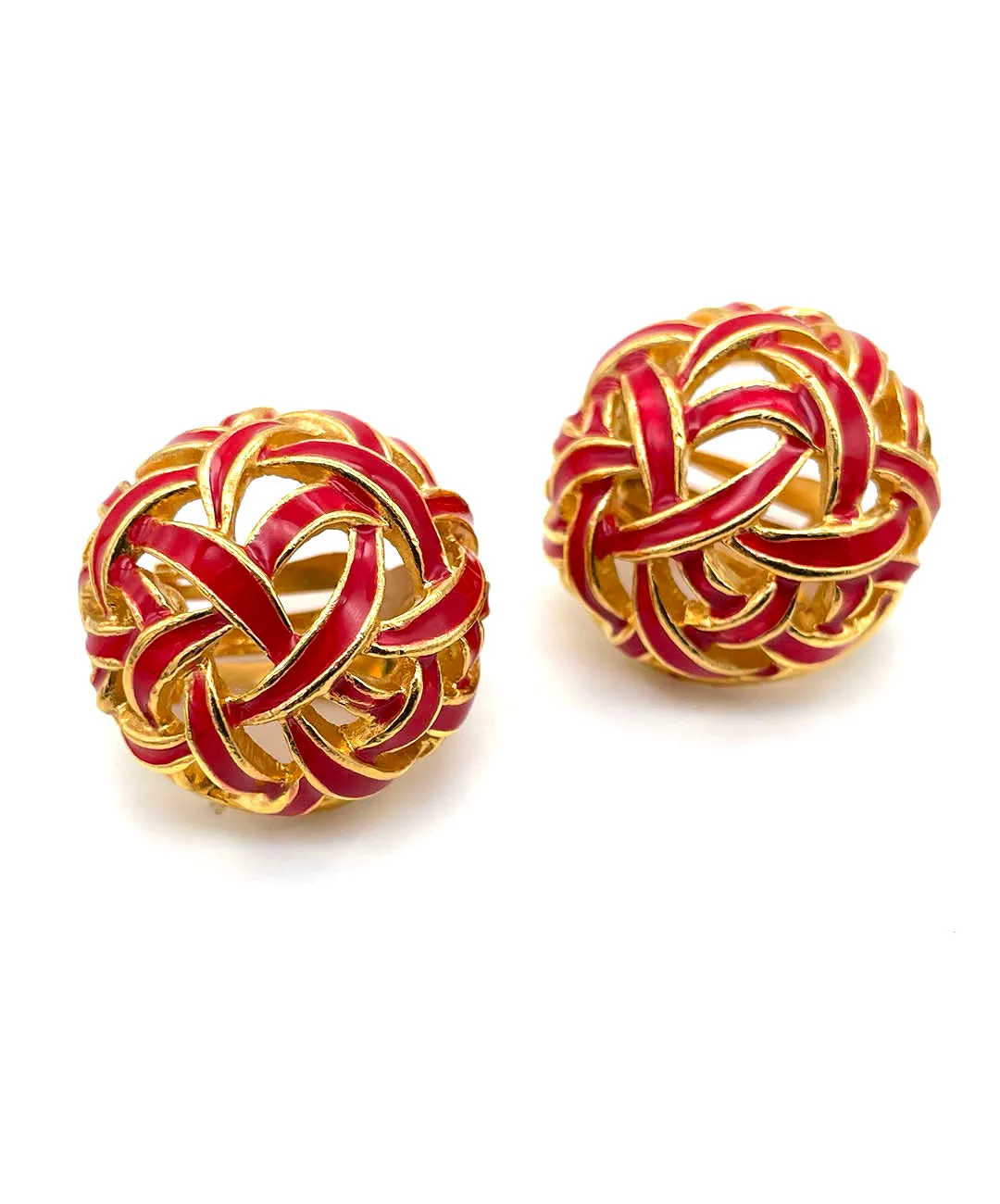 【フランス輸入】ヴィンテージ SPHINX レッド エナメル イヤリング/Vintage SPHINX Red Enamel Clip On Earrings