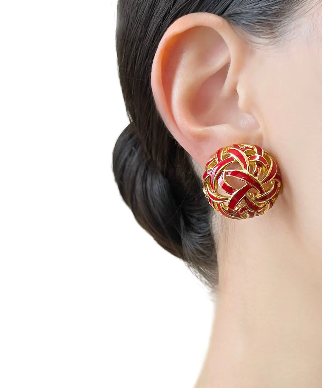 【フランス輸入】ヴィンテージ SPHINX レッド エナメル イヤリング/Vintage SPHINX Red Enamel Clip On Earrings