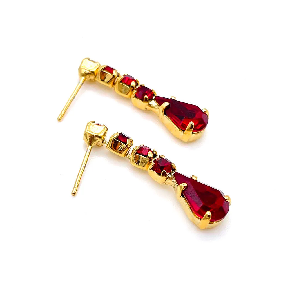 【フランス輸入】ヴィンテージ ルビーレッド ビジュー ピアス/Vintage Ruby Red Bijou Post Earrings